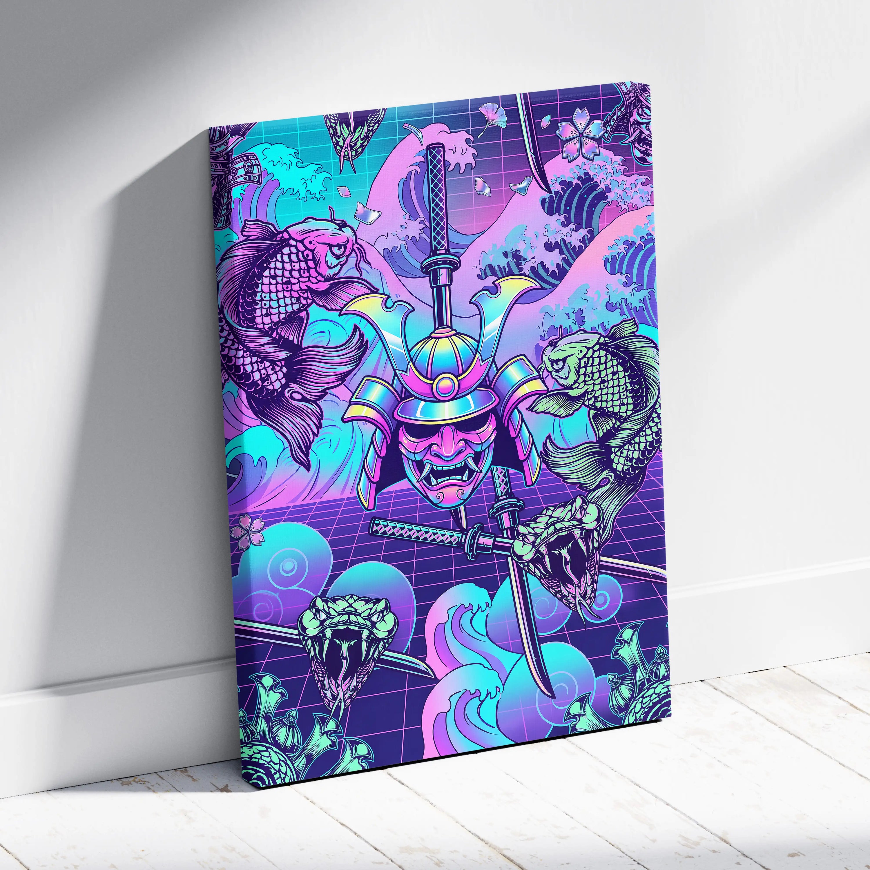 Vaporwave Japan Neon Canvas - Japan Vaporwave Neon Pastel Decor Mood Vibrant Dreamy Decor Style Mount Fuji Canvas