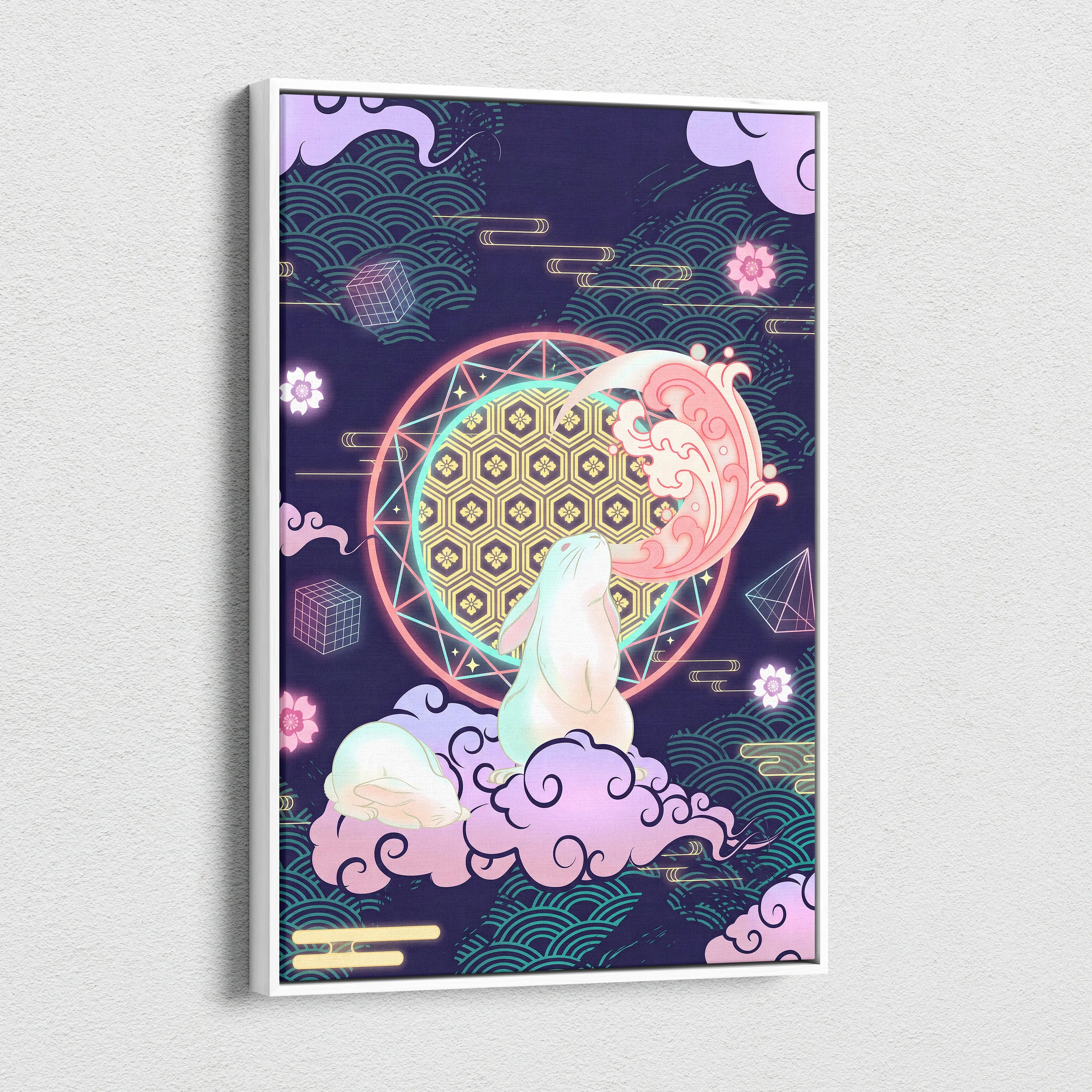 Vaporwave Japan Neon Canvas - Japan Landscape Neon Pastel Living Room Vaporwave Dreamy Retro Futuristic Canvas