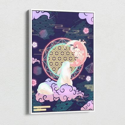 Vaporwave Japan Neon Canvas - Japan Landscape Neon Pastel Living Room Vaporwave Dreamy Retro Futuristic Canvas