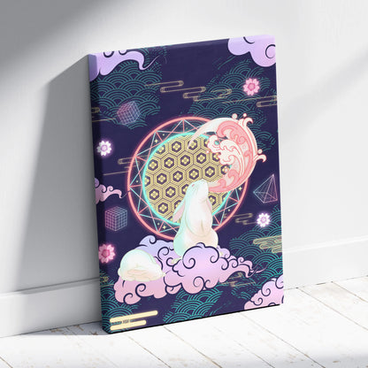 Vaporwave Japan Neon Canvas - Japan Landscape Neon Pastel Living Room Vaporwave Dreamy Retro Futuristic Canvas