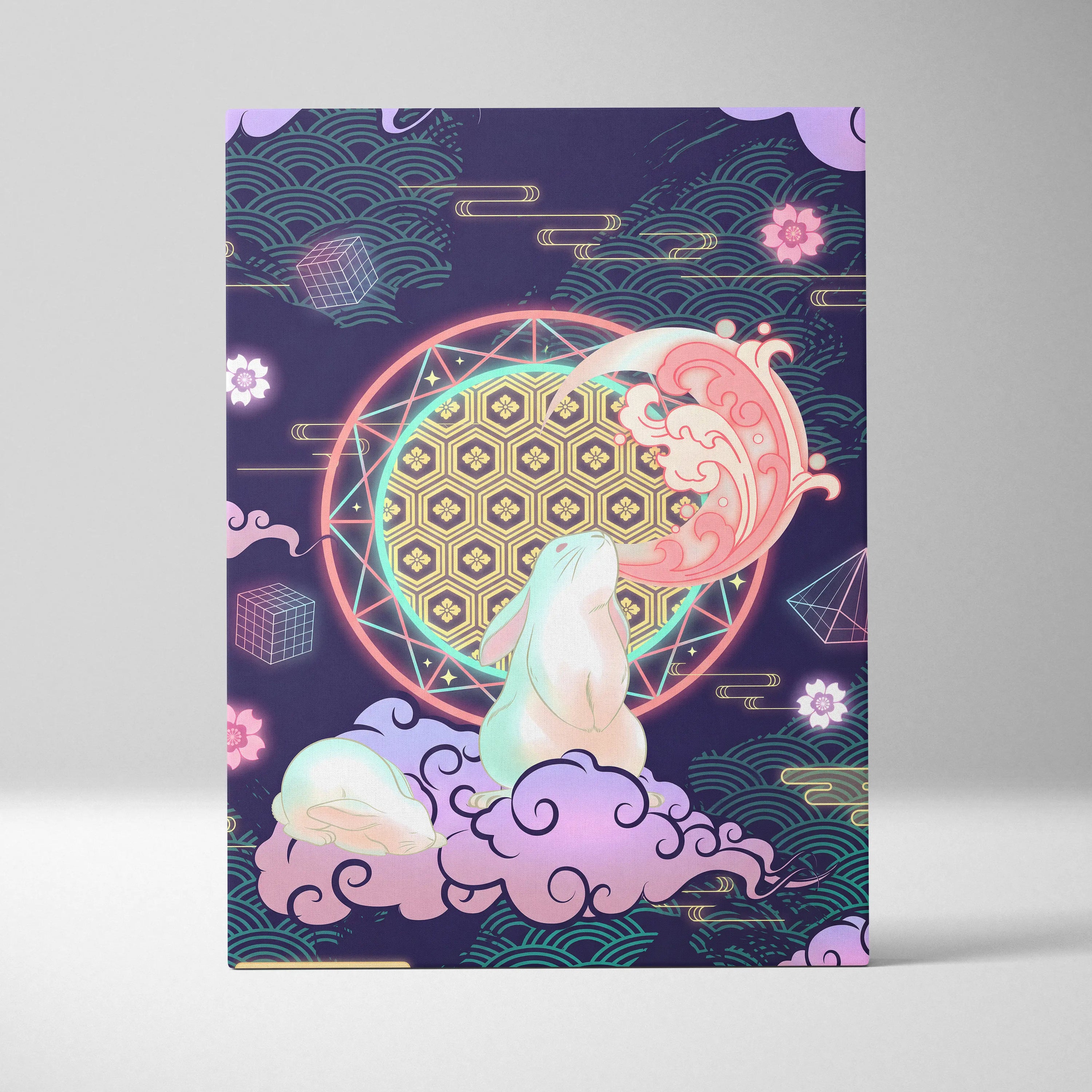 Vaporwave Japan Neon Canvas - Japan Landscape Neon Pastel Living Room Vaporwave Dreamy Retro Futuristic Canvas