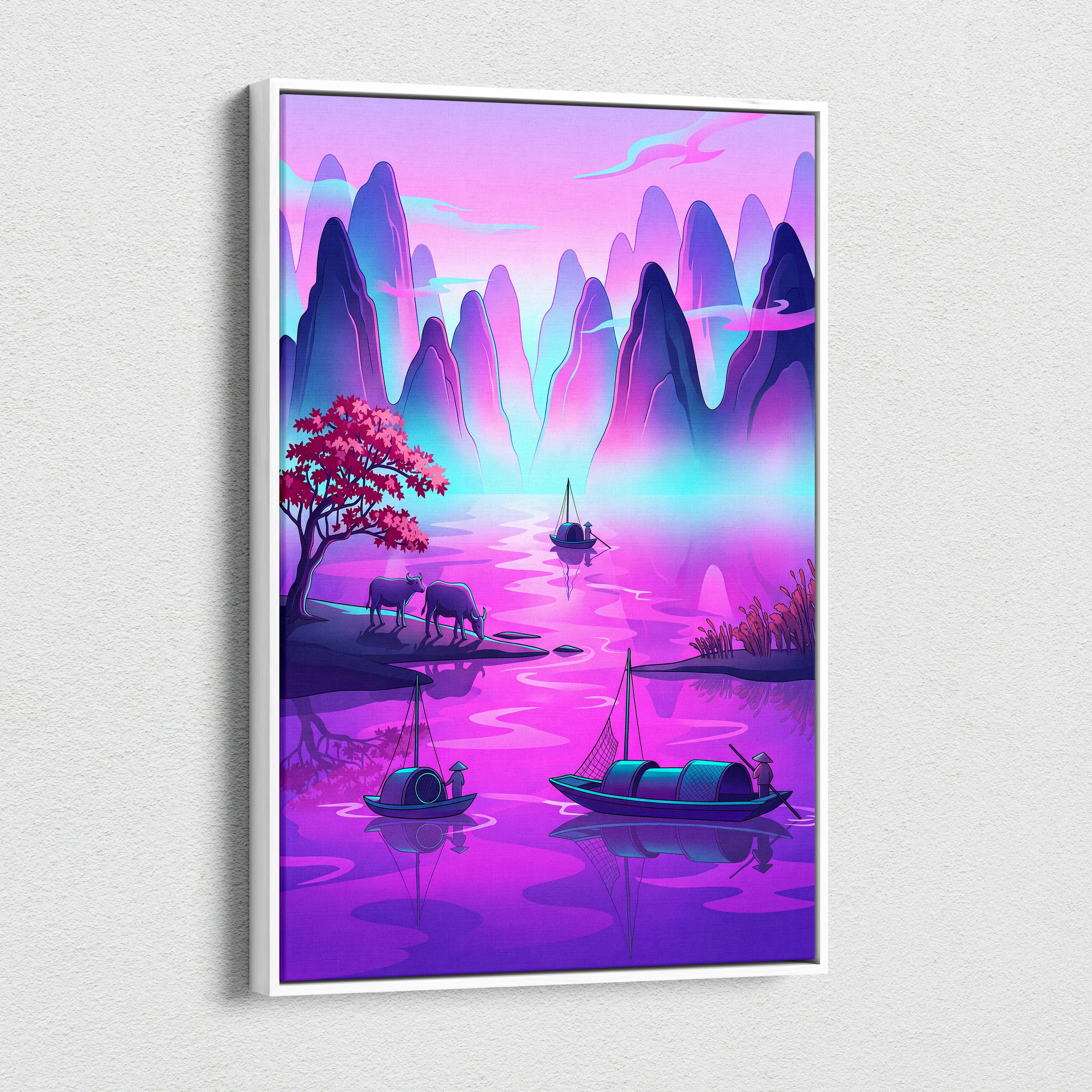 Neon Fuji Vaporwave Dreamscape - Mount Fuji Japan Landscape Neon Pastels Living Room Vaporwave Dreamy Mood Canvas Print