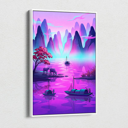 Neon Fuji Vaporwave Dreamscape - Mount Fuji Japan Landscape Neon Pastels Living Room Vaporwave Dreamy Mood Canvas Print