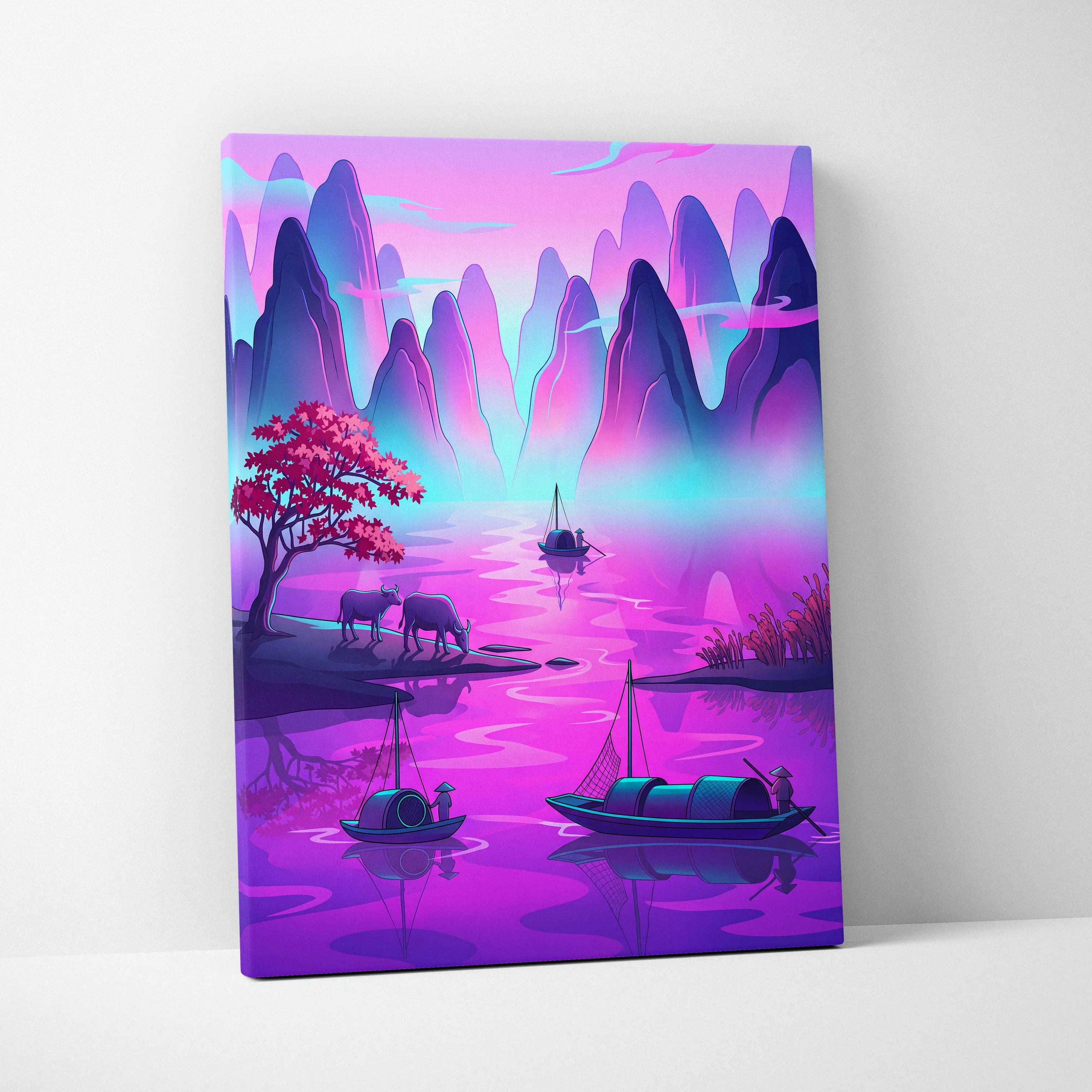 Neon Fuji Vaporwave Dreamscape - Mount Fuji Japan Landscape Neon Pastels Living Room Vaporwave Dreamy Mood Canvas Print