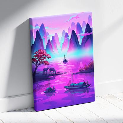 Neon Fuji Vaporwave Dreamscape - Mount Fuji Japan Landscape Neon Pastels Living Room Vaporwave Dreamy Mood Canvas Print