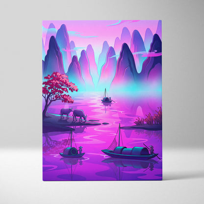 Neon Fuji Vaporwave Dreamscape - Mount Fuji Japan Landscape Neon Pastels Living Room Vaporwave Dreamy Mood Canvas Print