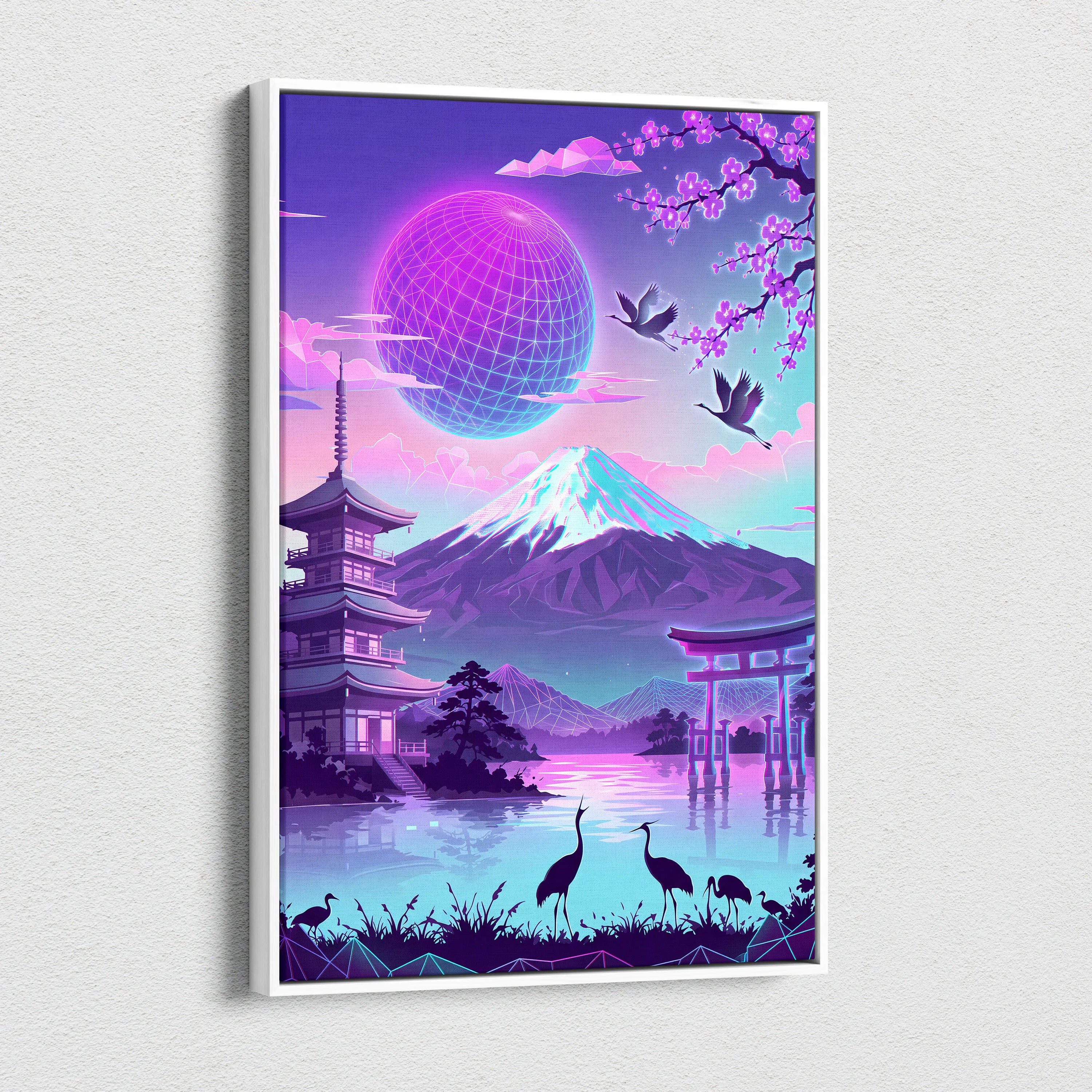 Vaporwave Fuji Neon Dream - Japan Fuji Landscape Neon Pastels Living Room Vaporwave Dreamy Neon Decor Wall Art Canvas