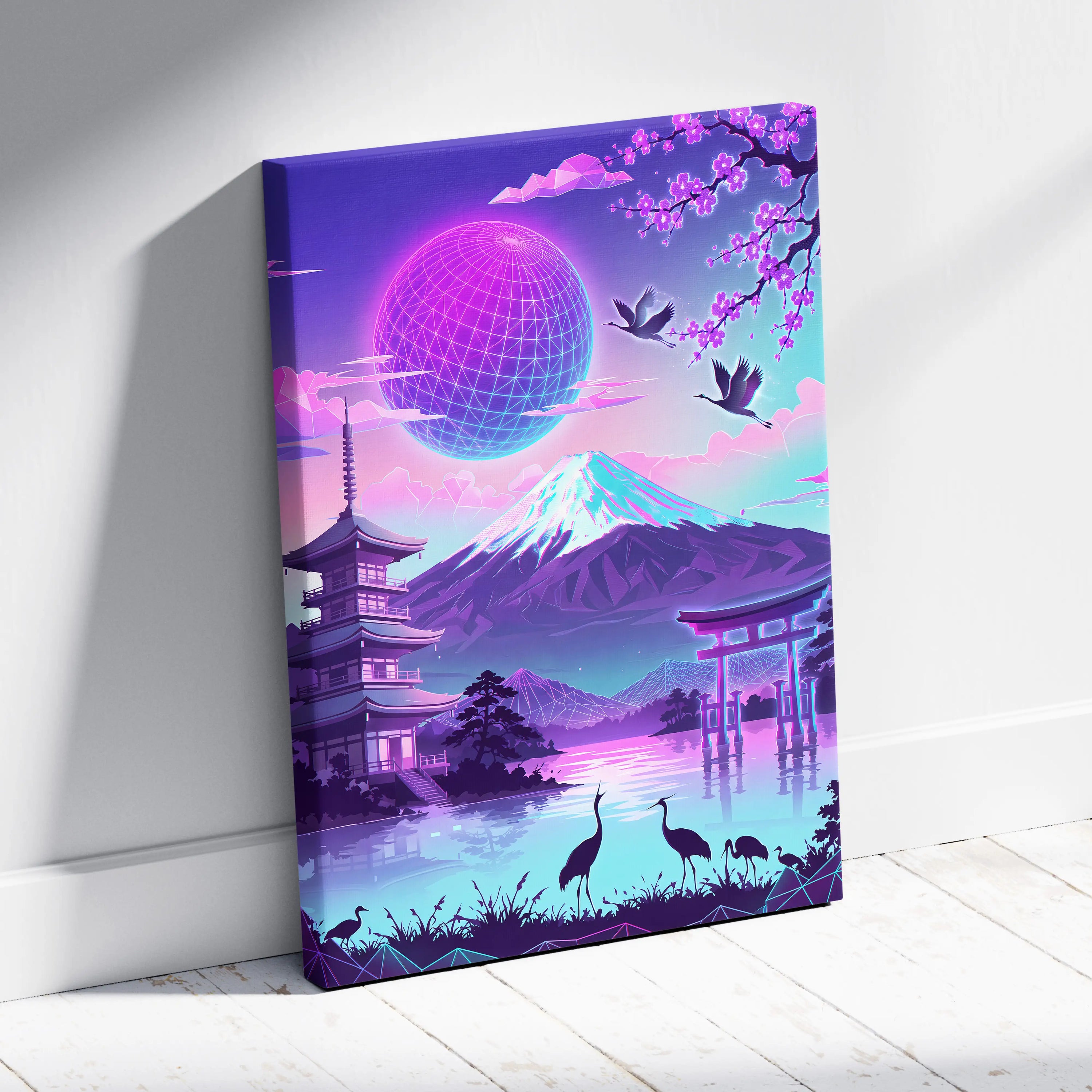Vaporwave Fuji Neon Dream - Japan Fuji Landscape Neon Pastels Living Room Vaporwave Dreamy Neon Decor Wall Art Canvas