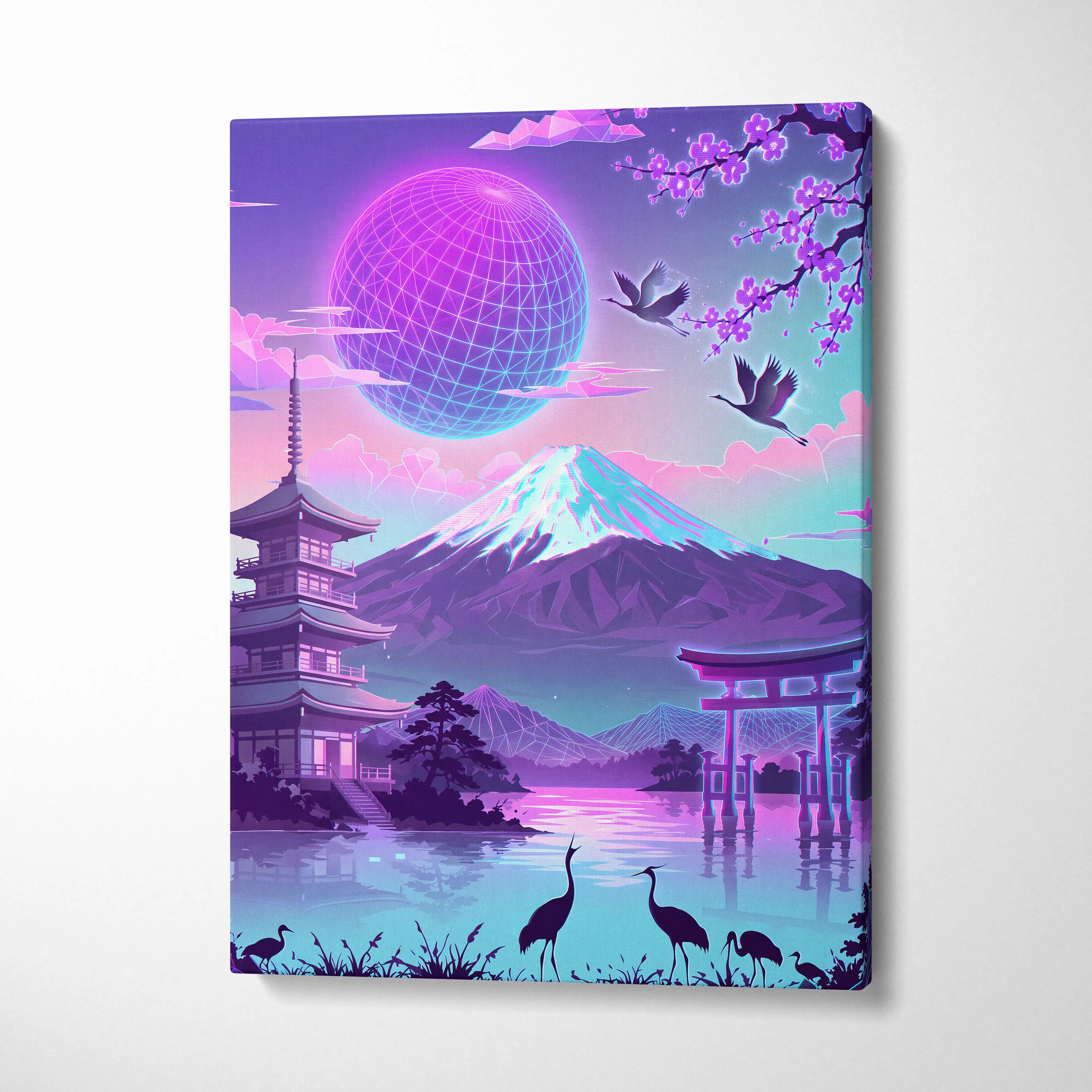 Vaporwave Fuji Neon Dream - Japan Fuji Landscape Neon Pastels Living Room Vaporwave Dreamy Neon Decor Wall Art Canvas