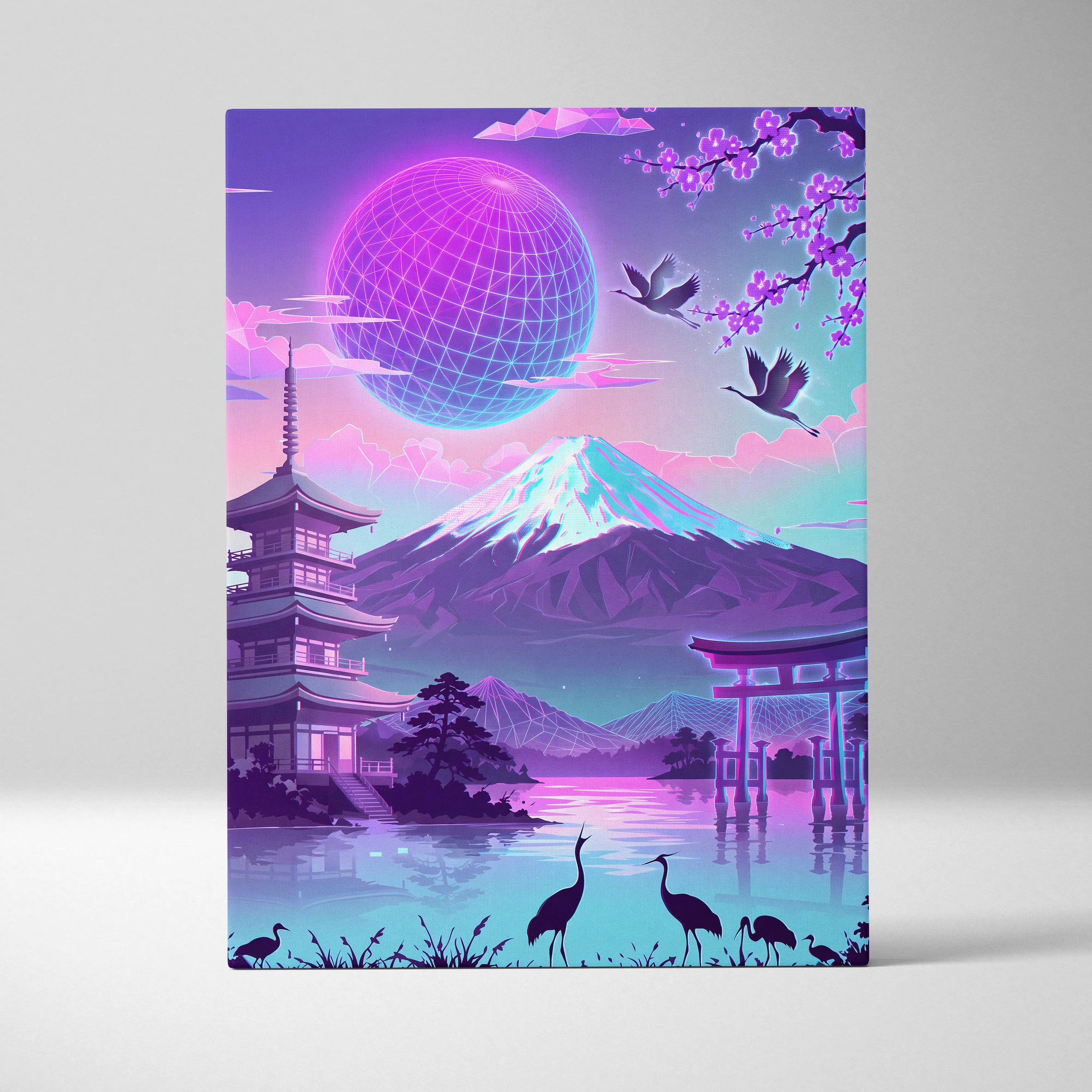 Vaporwave Fuji Neon Dream - Japan Fuji Landscape Neon Pastels Living Room Vaporwave Dreamy Neon Decor Wall Art Canvas