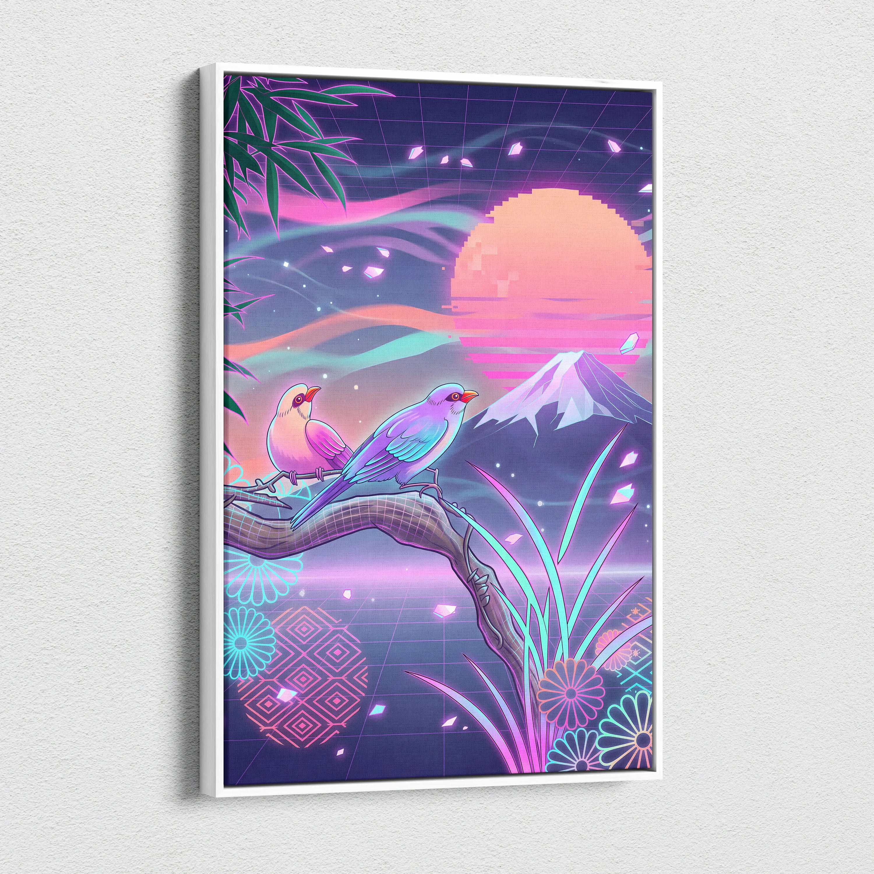 Vaporwave Sakura Sunset Canvas - Vaporwave Japan Landscape Neon LivingRoom Retro Futurism Dream Neon Vaporwave Canvas