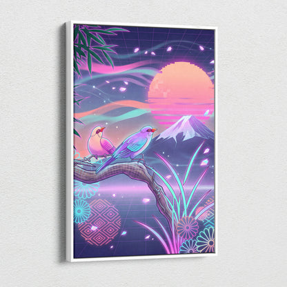 Vaporwave Sakura Sunset Canvas - Vaporwave Japan Landscape Neon LivingRoom Retro Futurism Dream Neon Vaporwave Canvas