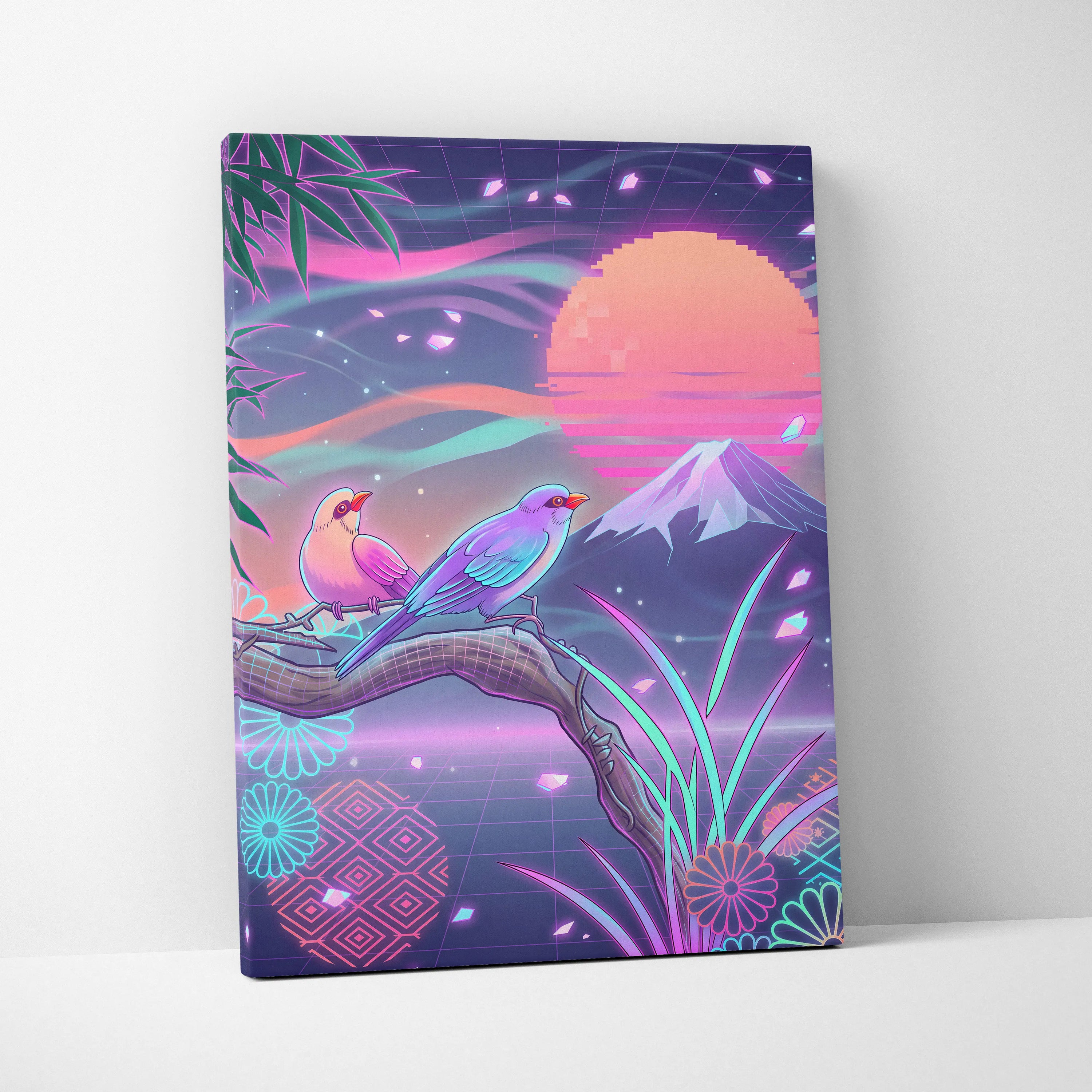 Vaporwave Sakura Sunset Canvas - Vaporwave Japan Landscape Neon LivingRoom Retro Futurism Dream Neon Vaporwave Canvas