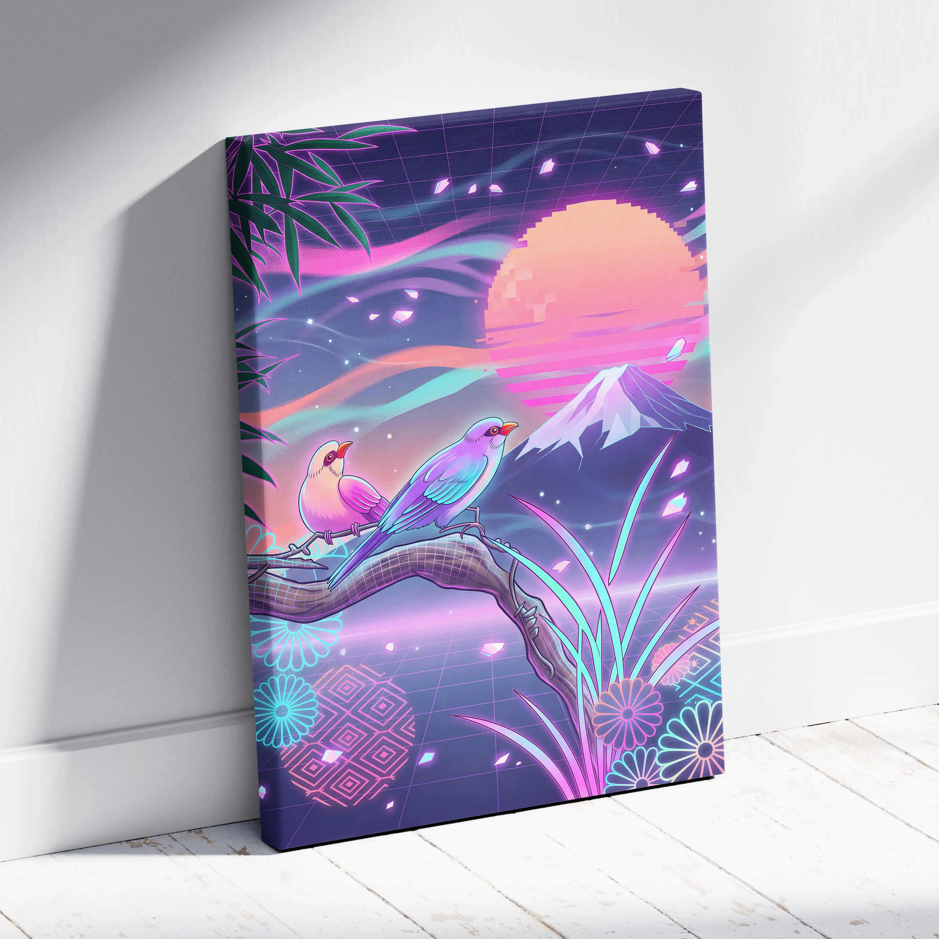Vaporwave Sakura Sunset Canvas - Vaporwave Japan Landscape Neon LivingRoom Retro Futurism Dream Neon Vaporwave Canvas