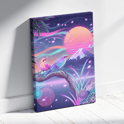 Vaporwave Sakura Sunset Canvas - Vaporwave Japan Landscape Neon LivingRoom Retro Futurism Dream Neon Vaporwave Canvas