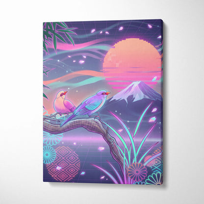 Vaporwave Sakura Sunset Canvas - Vaporwave Japan Landscape Neon LivingRoom Retro Futurism Dream Neon Vaporwave Canvas