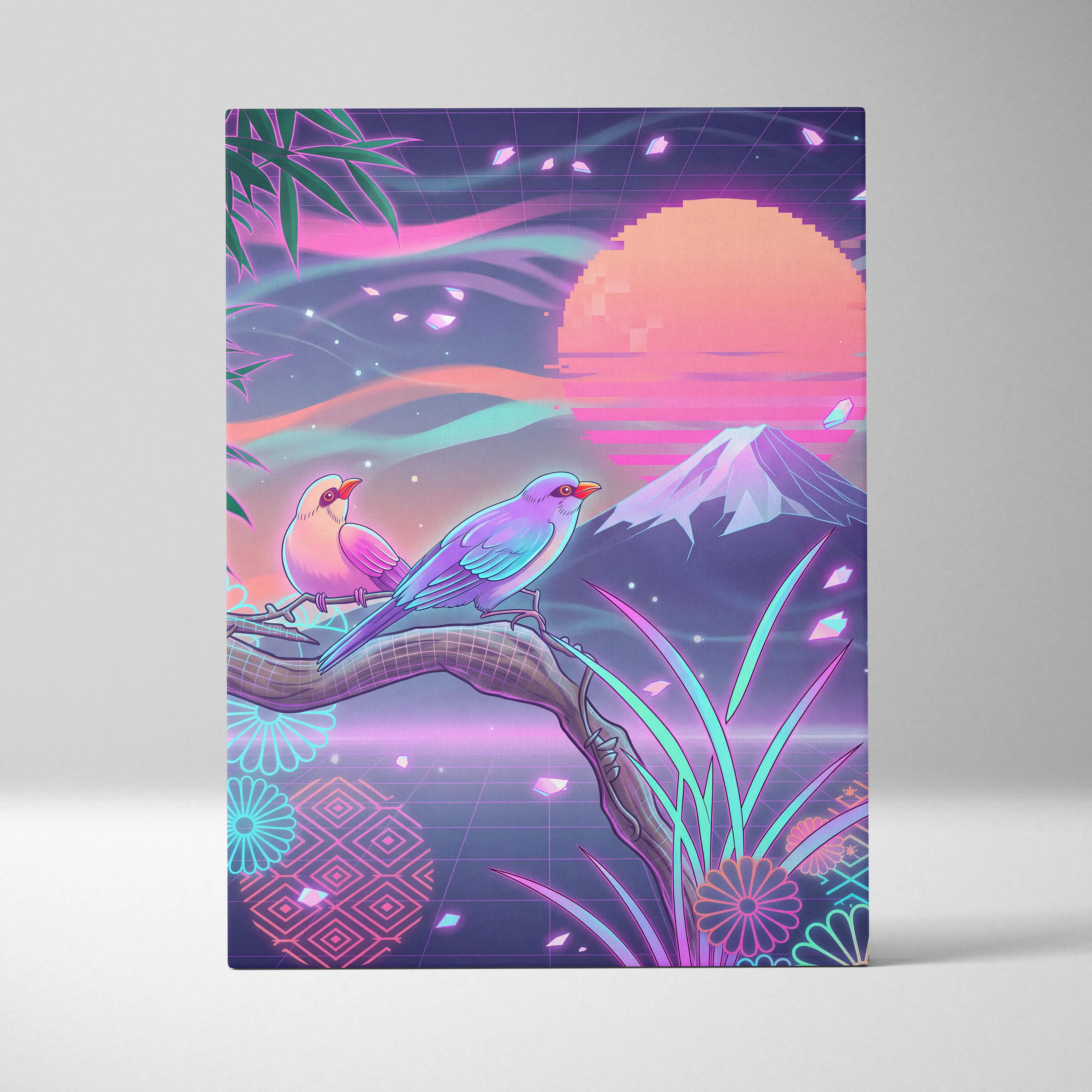 Vaporwave Sakura Sunset Canvas - Vaporwave Japan Landscape Neon LivingRoom Retro Futurism Dream Neon Vaporwave Canvas