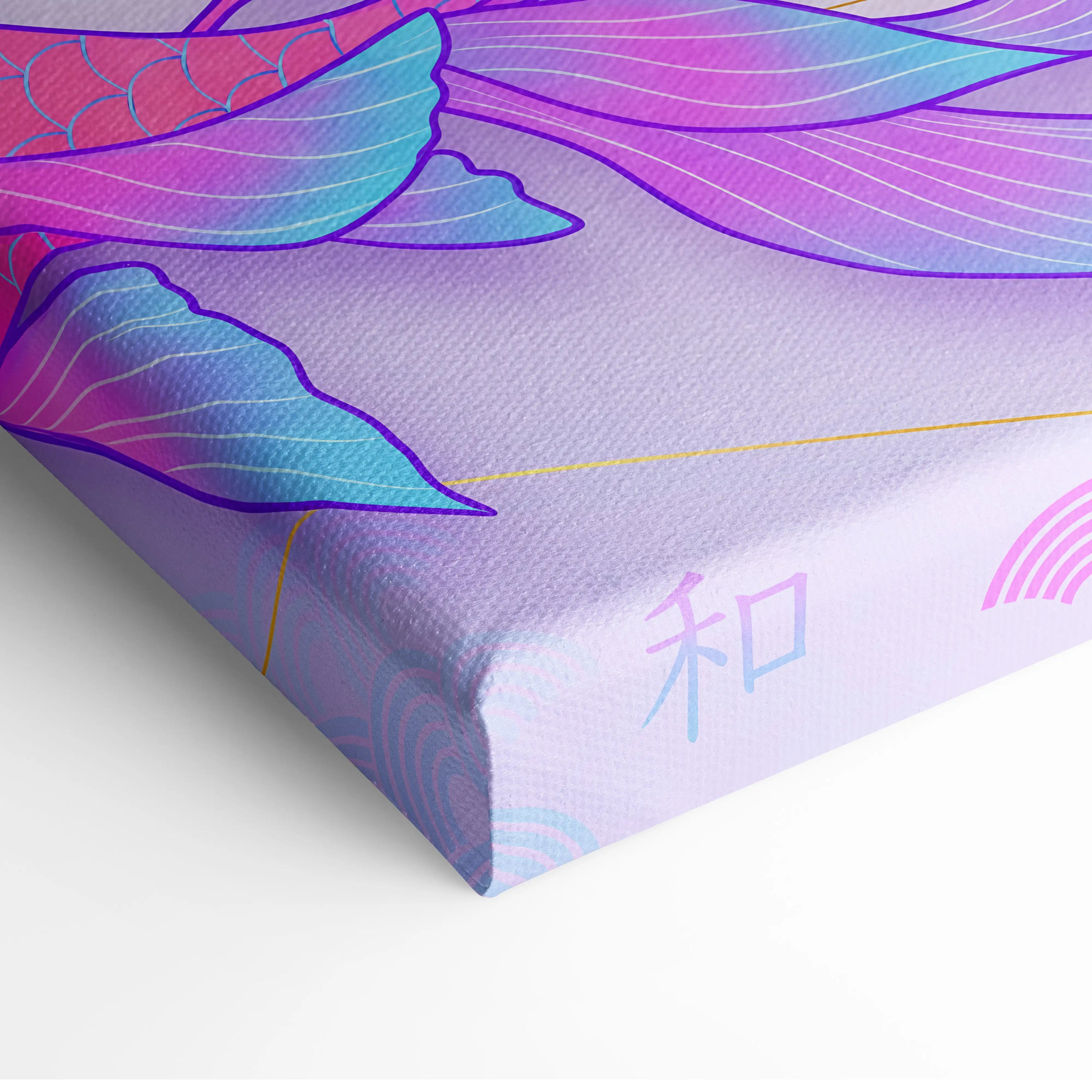 Pastel Neon Koi Wave Art - Koi Fish Vaporwave Japan Artwork Pastel Pink Blue For Living Room Decor Mood Dreamy Canvas