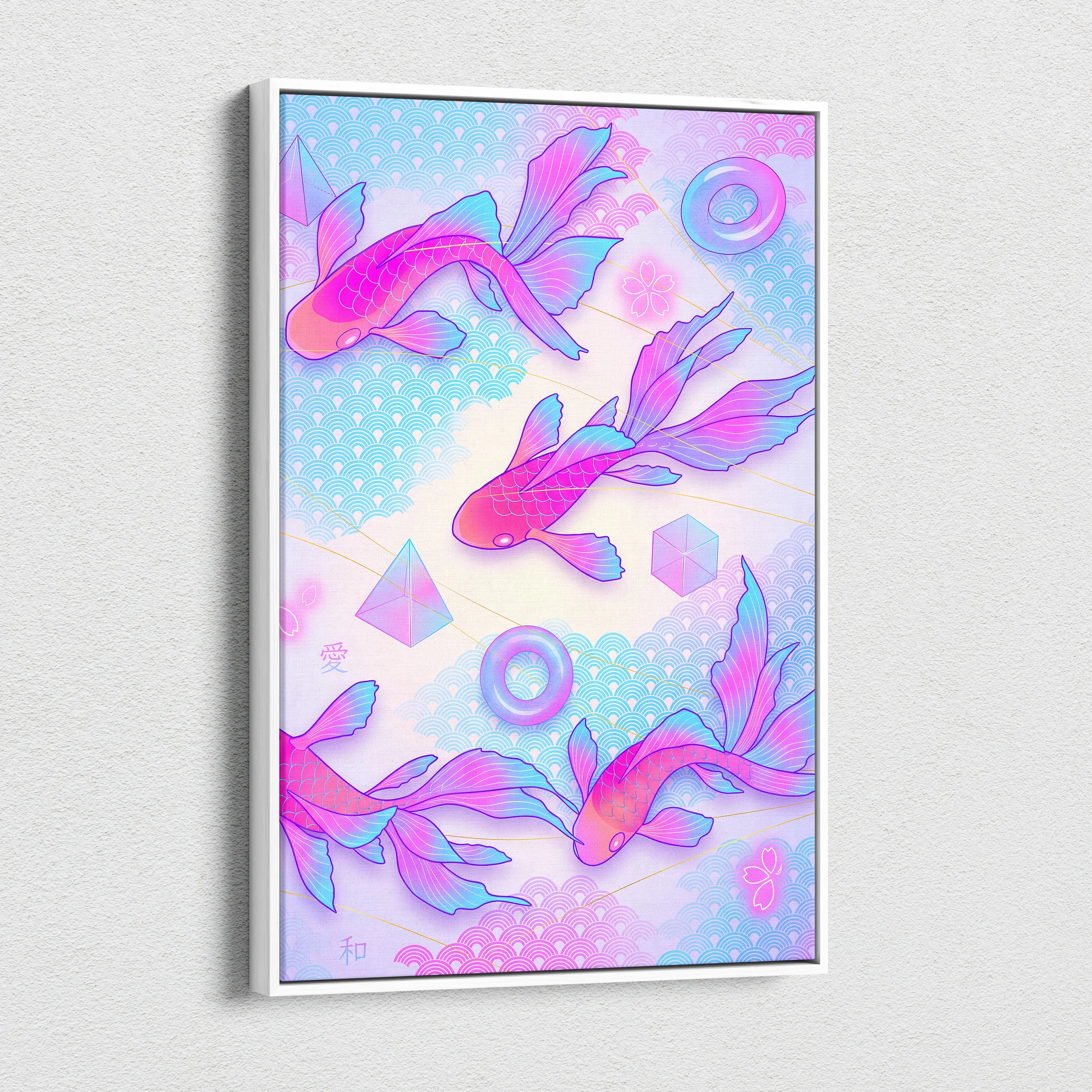 Pastel Neon Koi Wave Art - Koi Fish Vaporwave Japan Artwork Pastel Pink Blue For Living Room Decor Mood Dreamy Canvas