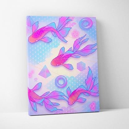 Pastel Neon Koi Wave Art - Koi Fish Vaporwave Japan Artwork Pastel Pink Blue For Living Room Decor Mood Dreamy Canvas