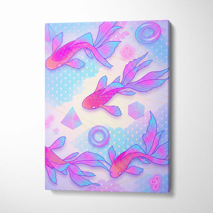 Pastel Neon Koi Wave Art - Koi Fish Vaporwave Japan Artwork Pastel Pink Blue For Living Room Decor Mood Dreamy Canvas