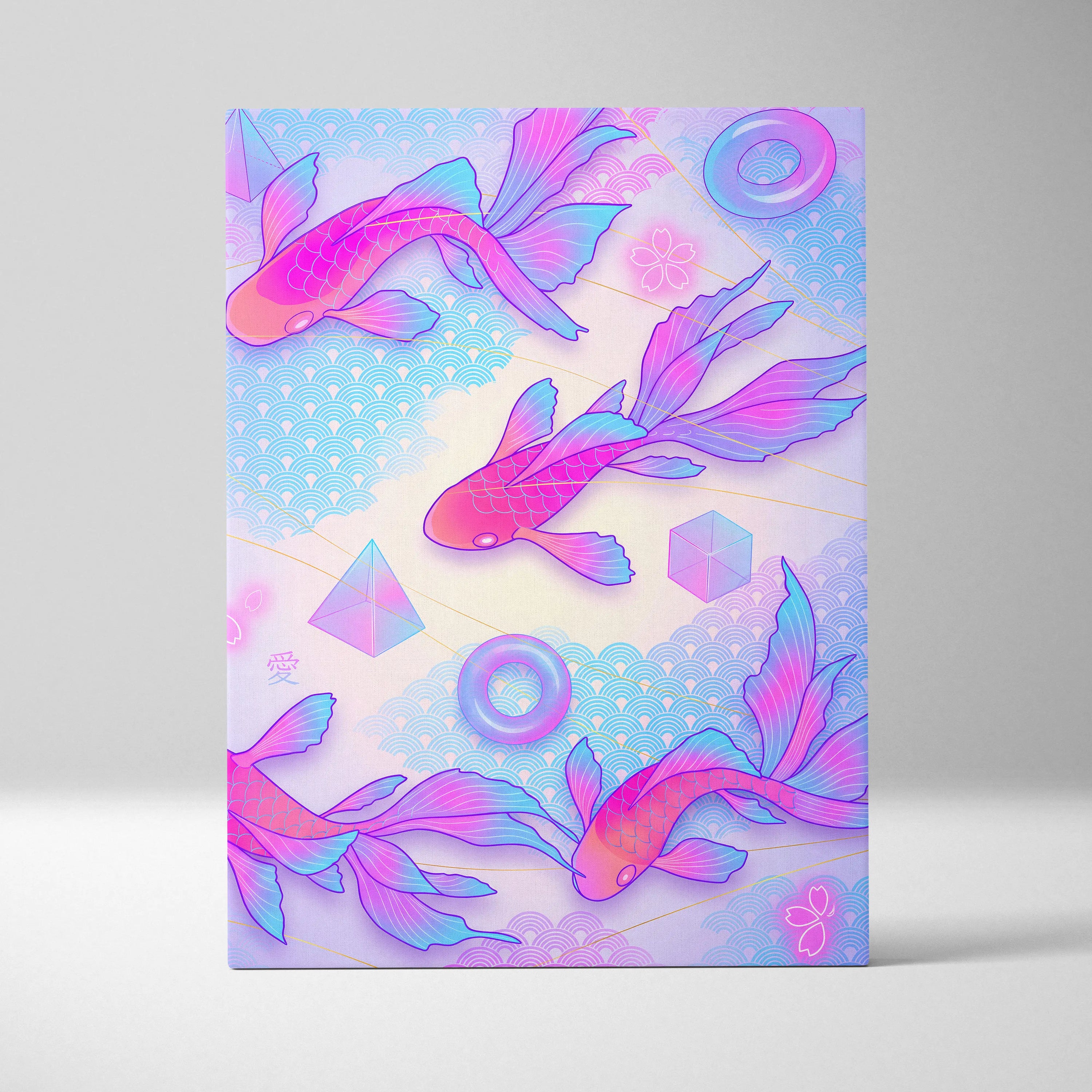 Pastel Neon Koi Wave Art - Koi Fish Vaporwave Japan Artwork Pastel Pink Blue For Living Room Decor Mood Dreamy Canvas