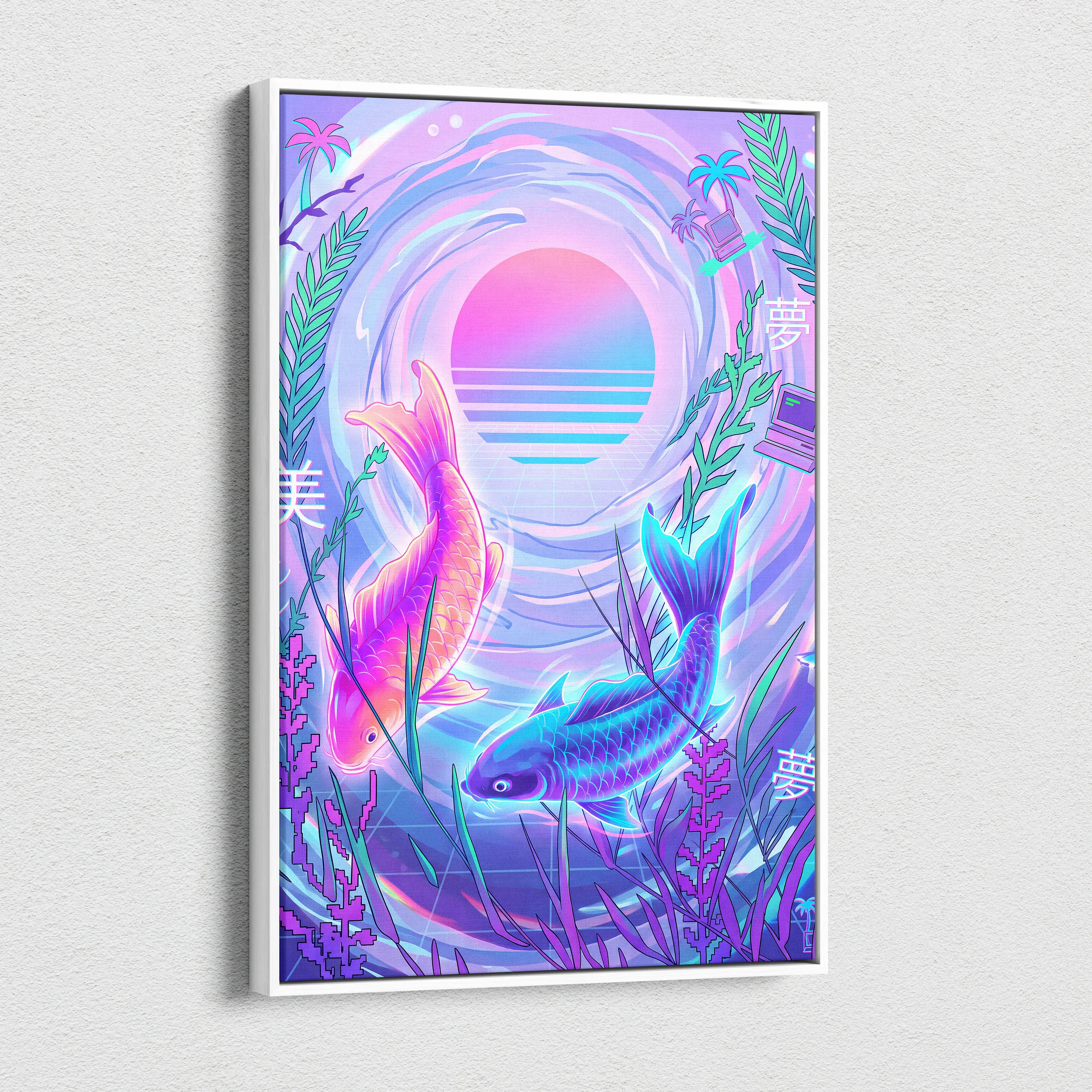 Neon Sakura Vaporwave Canvas - Japan Inspired Vaporwave Neon Pastels Living Room Dreamy Retro Mood Vaporwave Canvas