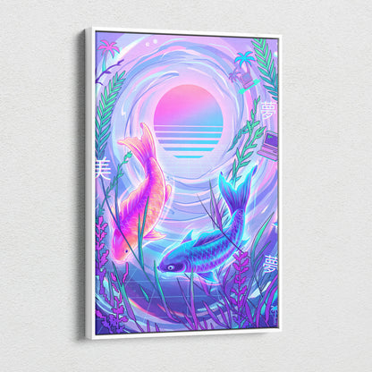 Neon Sakura Vaporwave Canvas - Japan Inspired Vaporwave Neon Pastels Living Room Dreamy Retro Mood Vaporwave Canvas