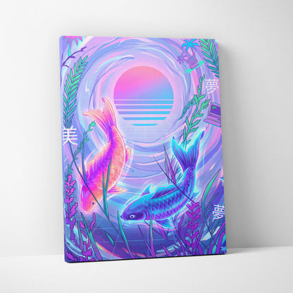 Neon Sakura Vaporwave Canvas - Japan Inspired Vaporwave Neon Pastels Living Room Dreamy Retro Mood Vaporwave Canvas
