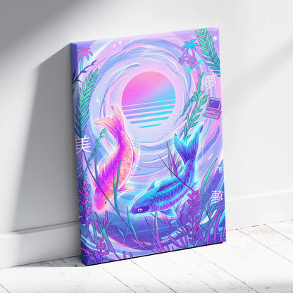 Neon Sakura Vaporwave Canvas - Japan Inspired Vaporwave Neon Pastels Living Room Dreamy Retro Mood Vaporwave Canvas
