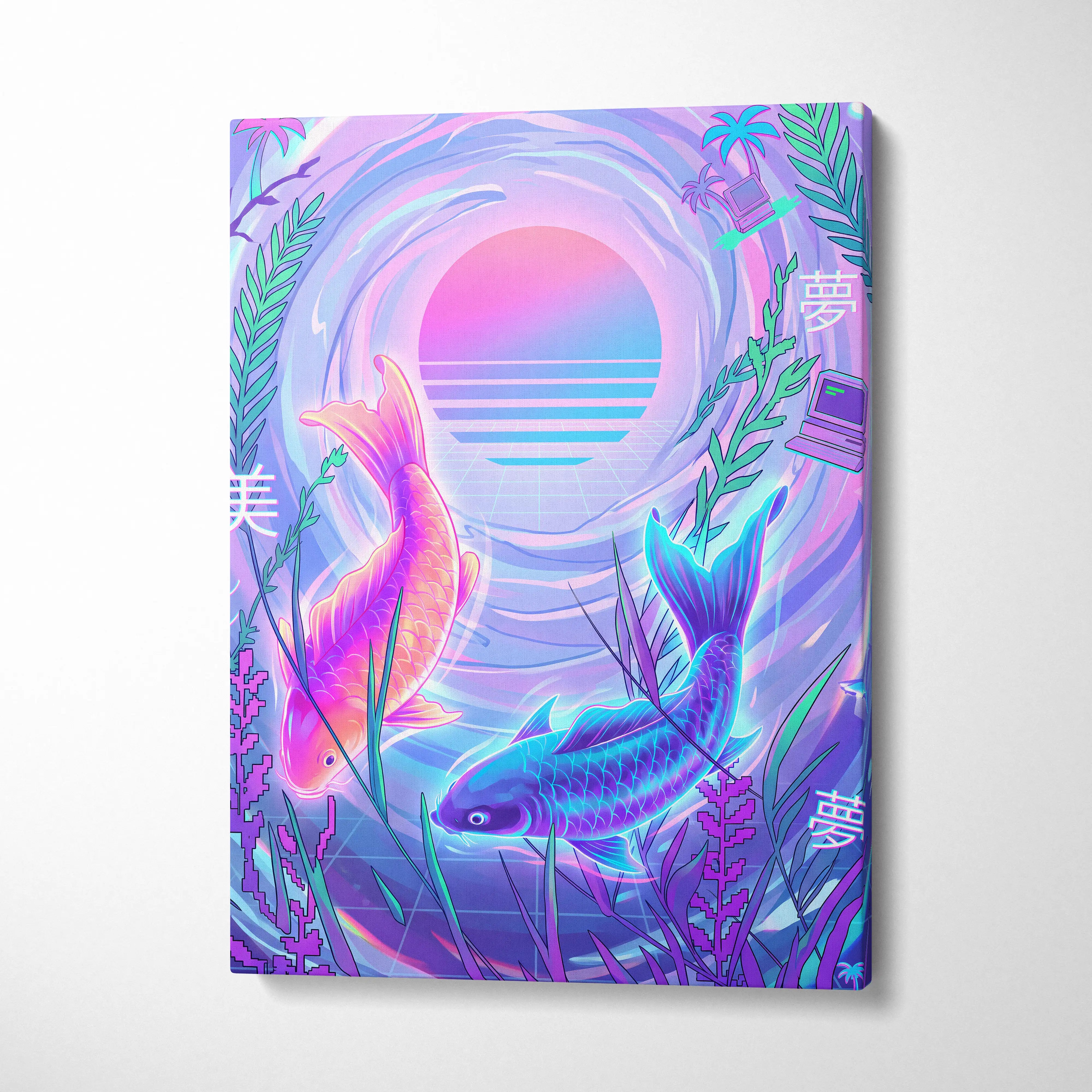 Neon Sakura Vaporwave Canvas - Japan Inspired Vaporwave Neon Pastels Living Room Dreamy Retro Mood Vaporwave Canvas