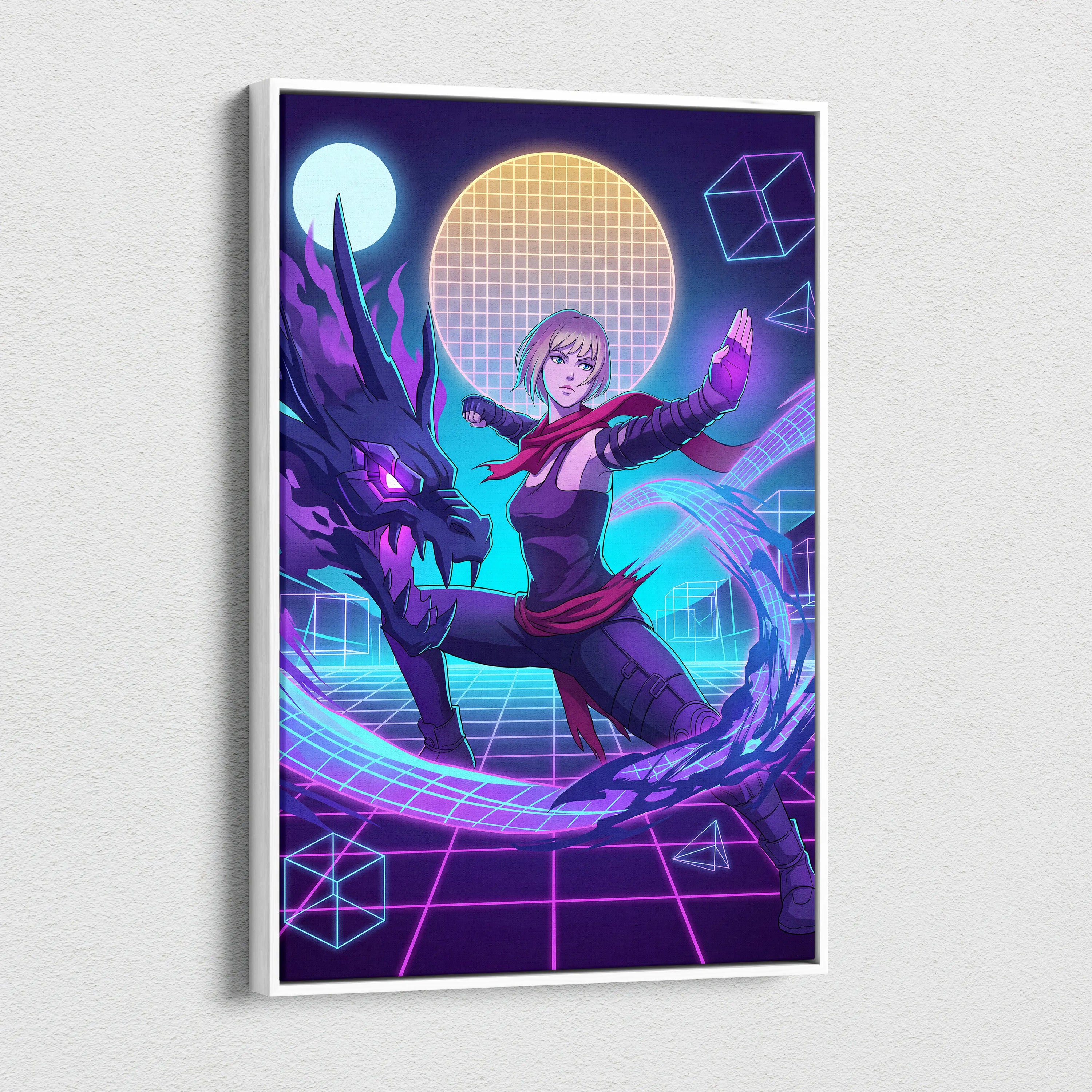 Vaporwave Neon Hero Canvas - Vaporwave Fantasy Hero Neon Purple Blue Living Room Dreamy Neon Mood Retro Futurism Canvas
