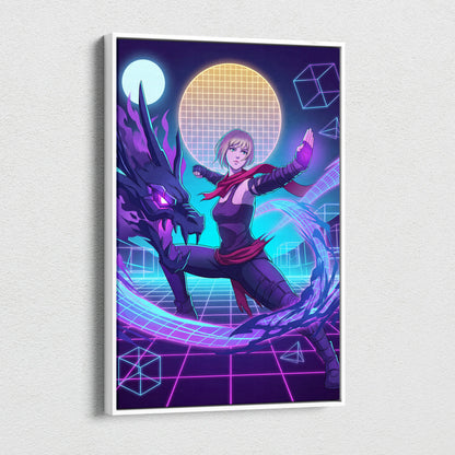 Vaporwave Neon Hero Canvas - Vaporwave Fantasy Hero Neon Purple Blue Living Room Dreamy Neon Mood Retro Futurism Canvas