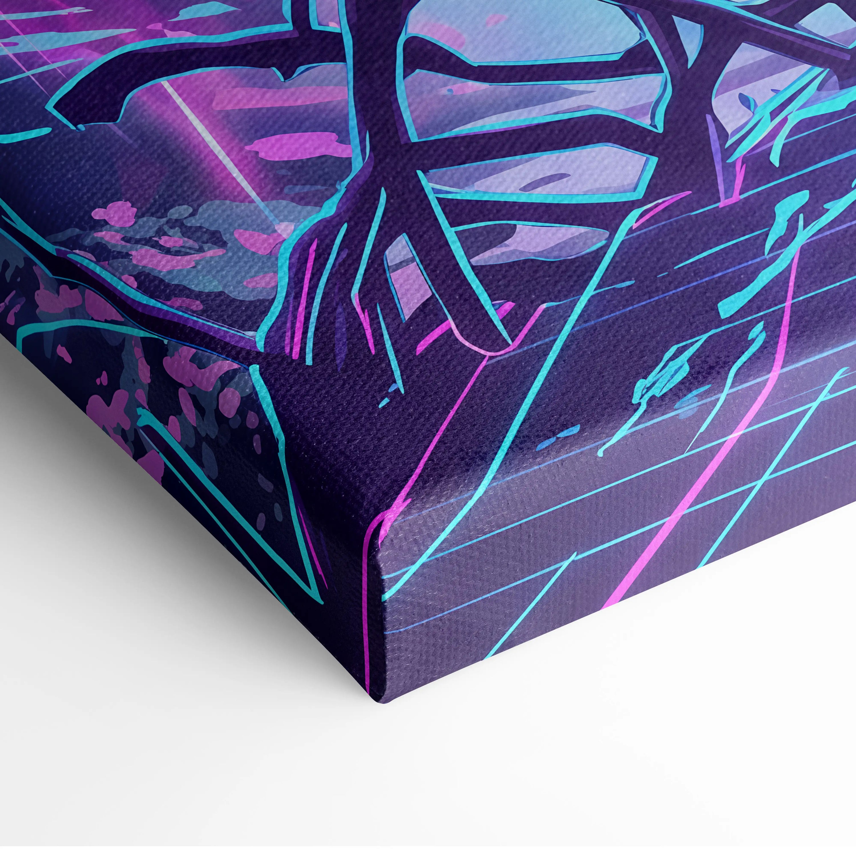 Vaporwave Neon Fantasy Canvas - Cyber Warrior Neon Pink Cyan Living Room Vaporwave Dreamy Surreal Mood Canvas Print