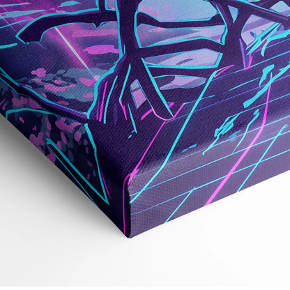 Vaporwave Neon Fantasy Canvas - Cyber Warrior Neon Pink Cyan Living Room Vaporwave Dreamy Surreal Mood Canvas Print