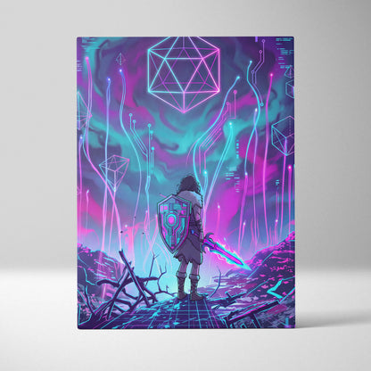 Vaporwave Neon Fantasy Canvas - Cyber Warrior Neon Pink Cyan Living Room Vaporwave Dreamy Surreal Mood Canvas Print