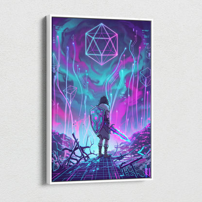 Vaporwave Neon Fantasy Canvas - Cyber Warrior Neon Pink Cyan Living Room Vaporwave Dreamy Surreal Mood Canvas Print