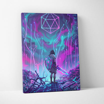 Vaporwave Neon Fantasy Canvas - Cyber Warrior Neon Pink Cyan Living Room Vaporwave Dreamy Surreal Mood Canvas Print