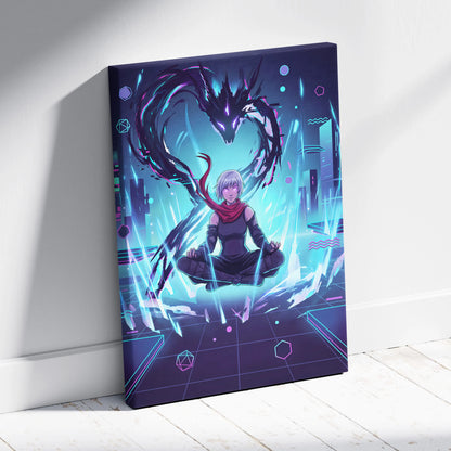 Vaporwave Neon Dragon Canvas - Dragon Purple Teal Living Room Vaporwave Mysterious Mood Futuristic Decor Anime Canvas