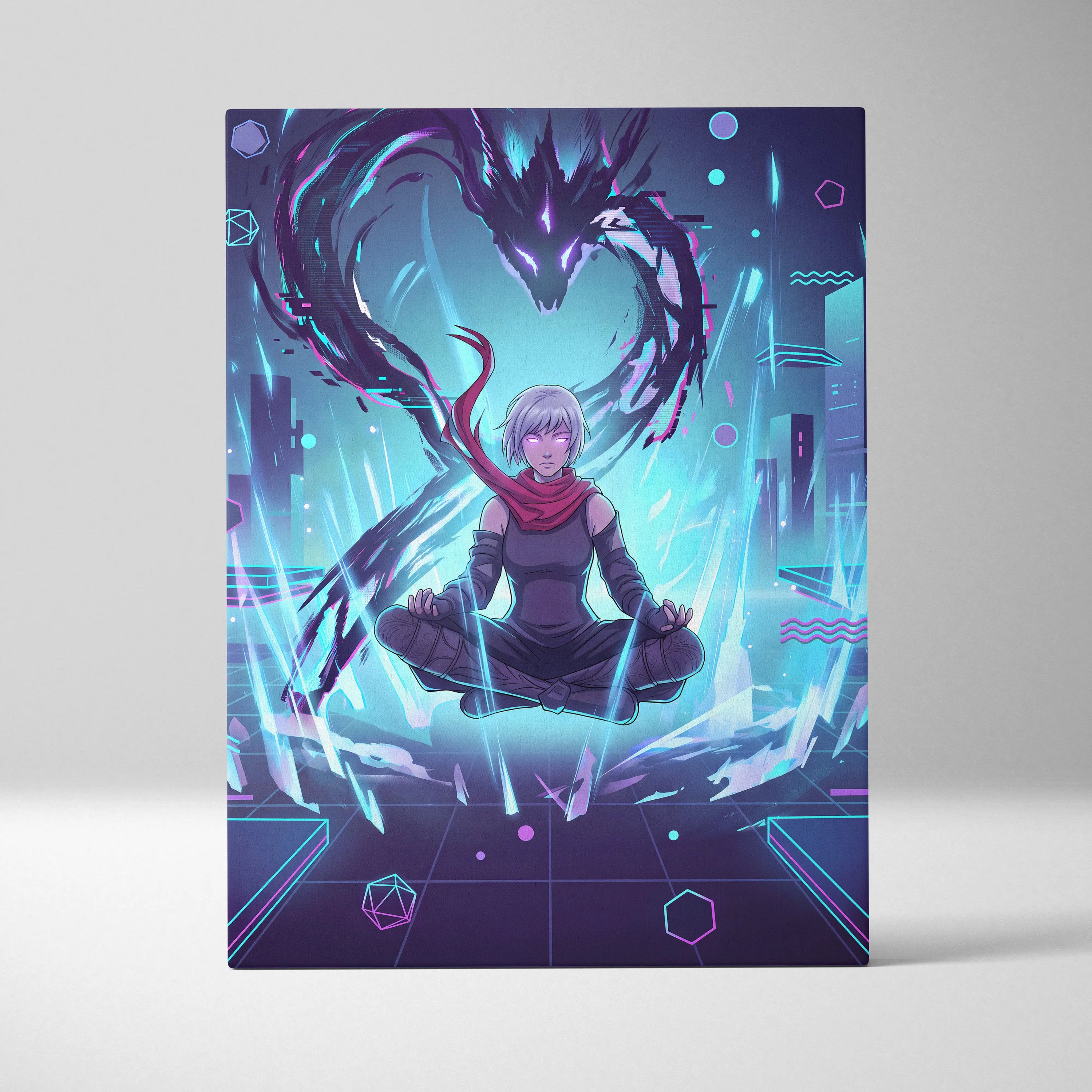 Vaporwave Neon Dragon Canvas - Dragon Purple Teal Living Room Vaporwave Mysterious Mood Futuristic Decor Anime Canvas