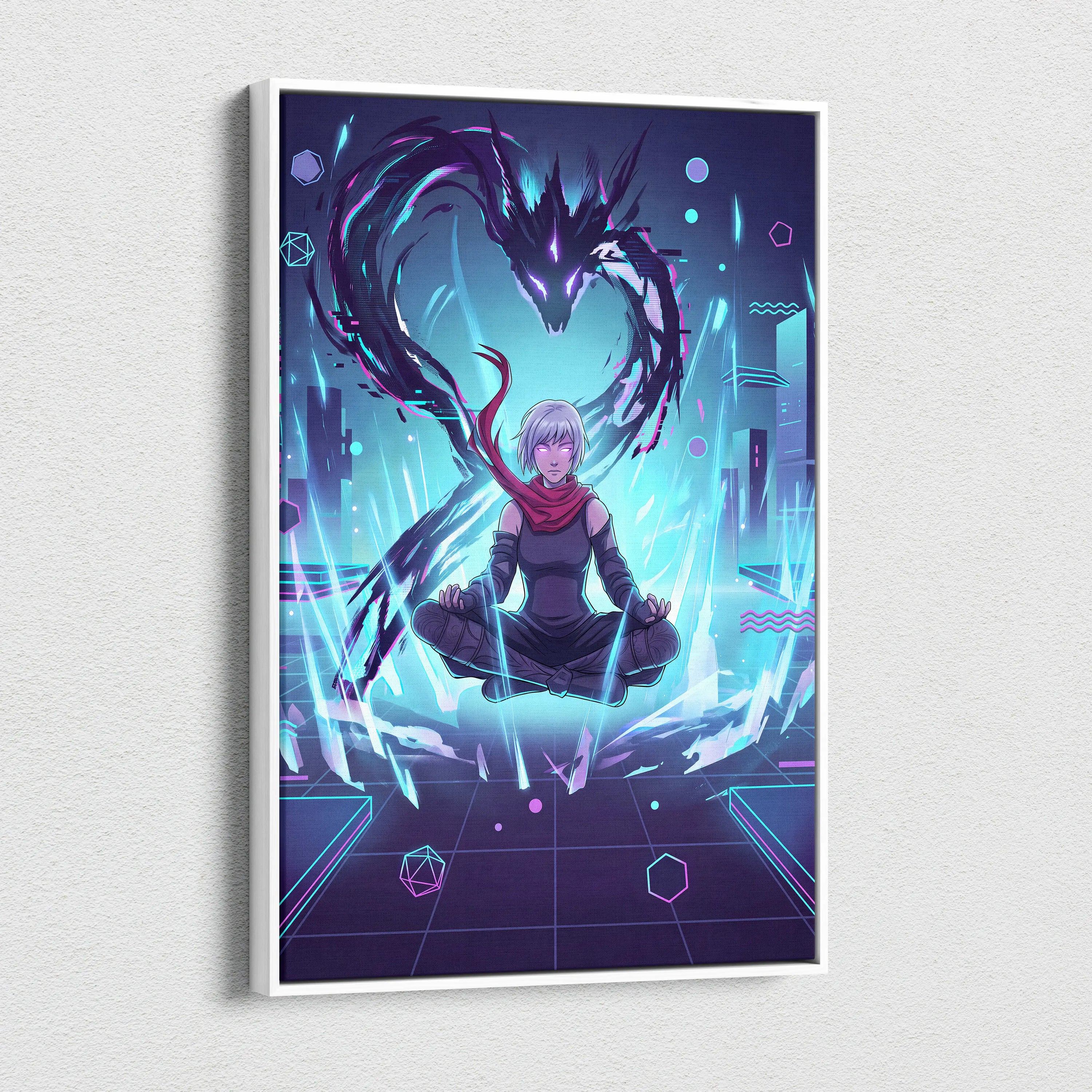 Vaporwave Neon Dragon Canvas - Dragon Purple Teal Living Room Vaporwave Mysterious Mood Futuristic Decor Anime Canvas