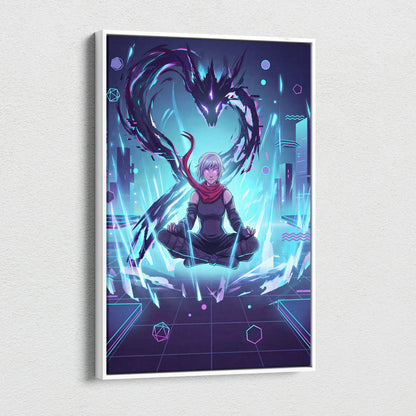 Vaporwave Neon Dragon Canvas - Dragon Purple Teal Living Room Vaporwave Mysterious Mood Futuristic Decor Anime Canvas