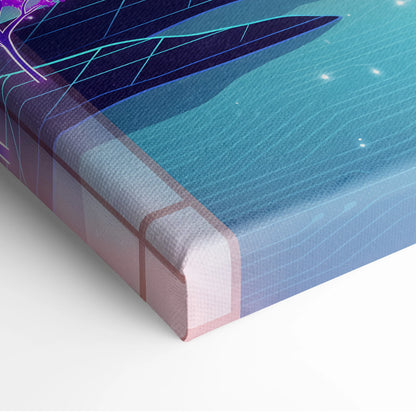 Neon Sakura Vista Canvas - Vaporwave Scene Pink Blue Living Room Neon Dreamy Nostalgic Retro Japanese Vaporwave Canvas