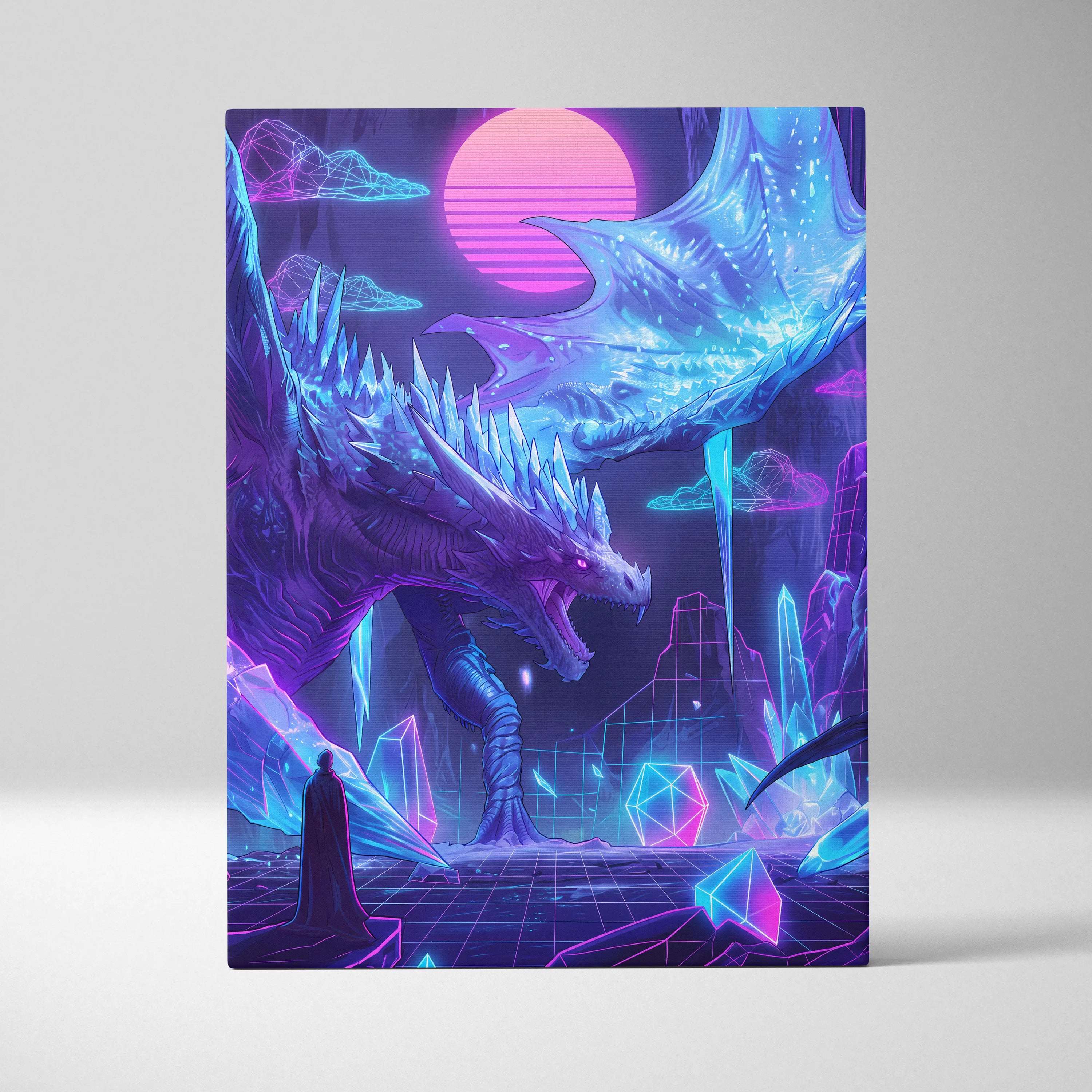 Dragon Neon Vaporwave Canvas - Dragon Neon Pink Blue Living Room Vaporwave Dreamy Neon Cyberpunk Wall Art Canvas Print