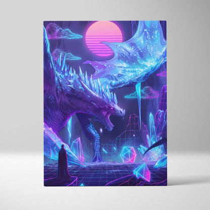 Dragon Neon Vaporwave Canvas - Dragon Neon Pink Blue Living Room Vaporwave Dreamy Neon Cyberpunk Wall Art Canvas Print