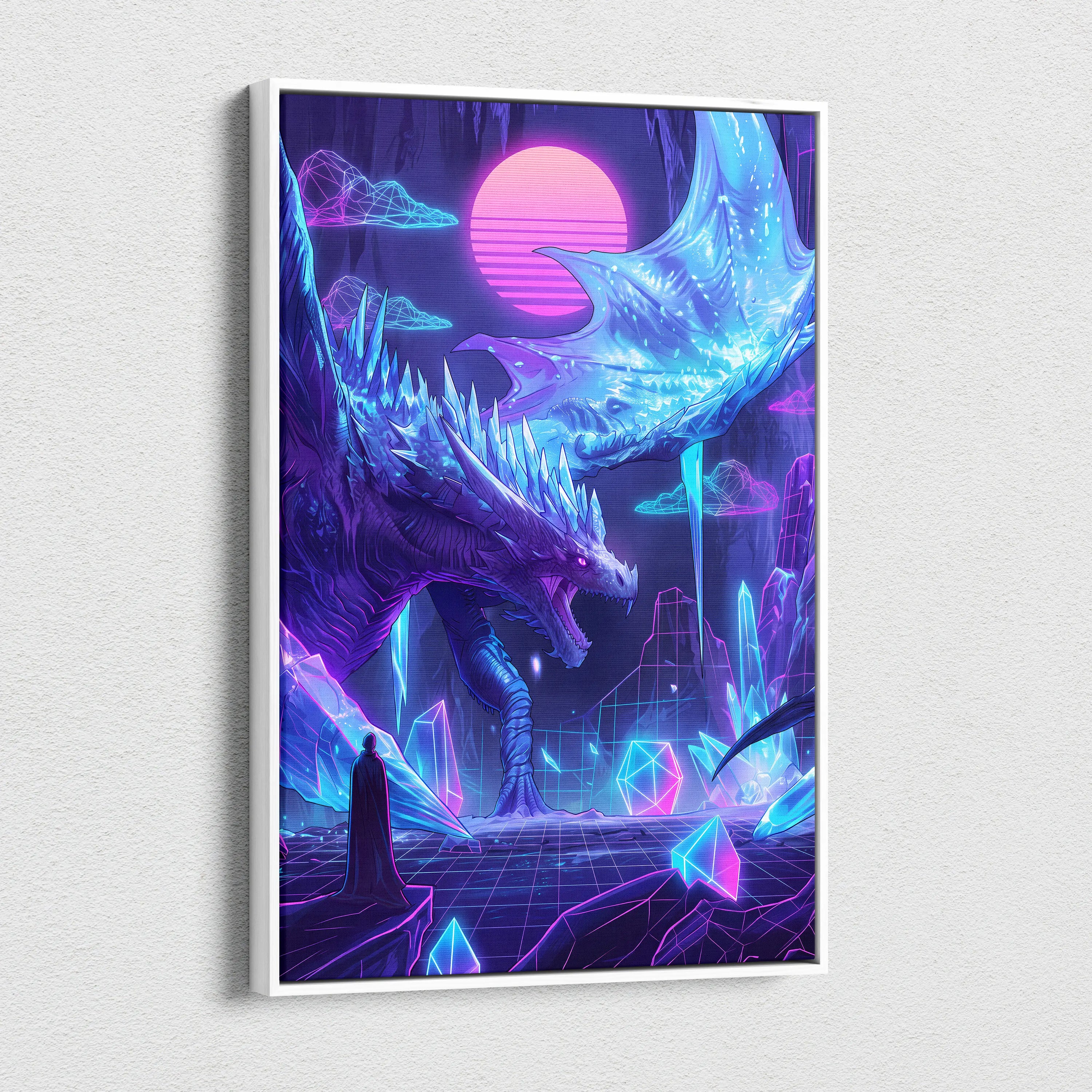 Dragon Neon Vaporwave Canvas - Dragon Neon Pink Blue Living Room Vaporwave Dreamy Neon Cyberpunk Wall Art Canvas Print