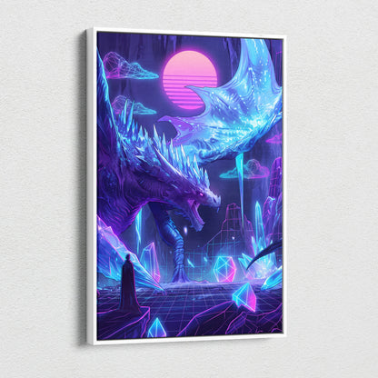 Dragon Neon Vaporwave Canvas - Dragon Neon Pink Blue Living Room Vaporwave Dreamy Neon Cyberpunk Wall Art Canvas Print