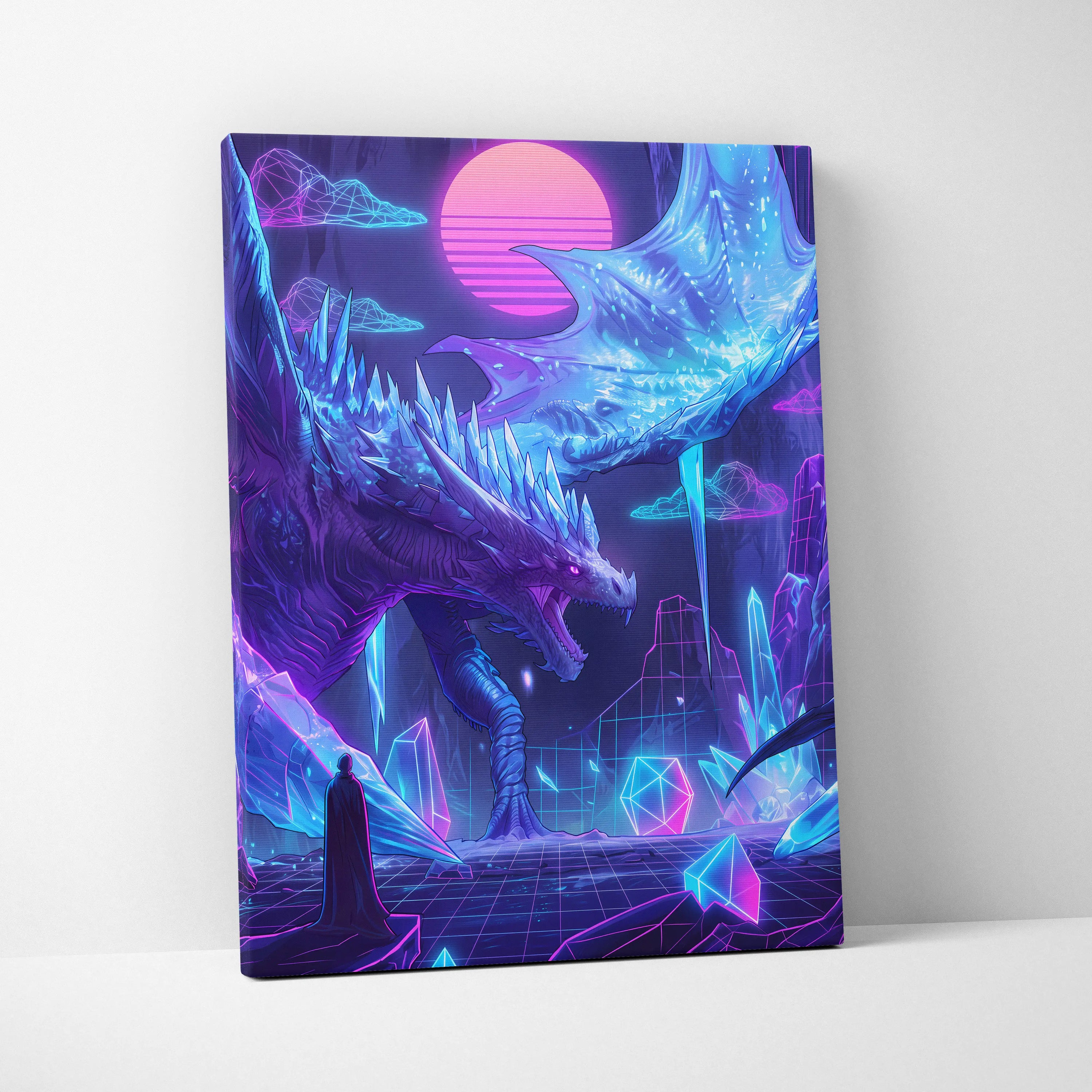 Dragon Neon Vaporwave Canvas - Dragon Neon Pink Blue Living Room Vaporwave Dreamy Neon Cyberpunk Wall Art Canvas Print