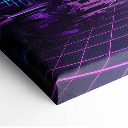 Neon Winged Odyssey Canvas - Winged Figure Neon Pink Blue Living Room Vaporwave Dreamy Mood Retro Futurism Canvas Print