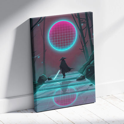 Vaporwave Neon Grid Canvas - Vaporwave Pink Cyan Living Room Retro Futurism Dreamlike Moody Synthwave Wall Art Canvas